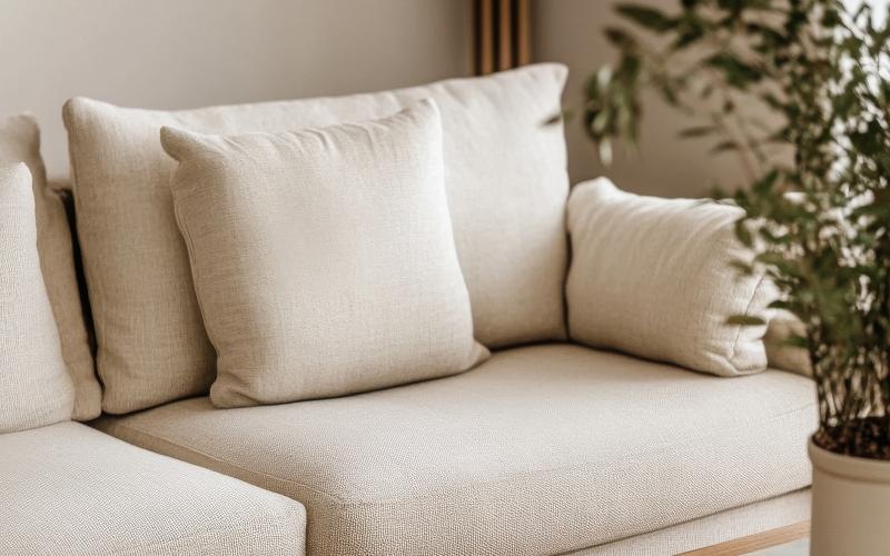 a white couch with pillows
