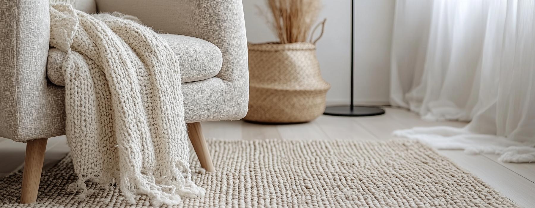 a white couch with a white rug