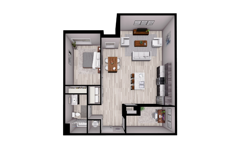 WILLOW - 1 bedroom floorplan layout with 1 bathroom and 1039 square feet