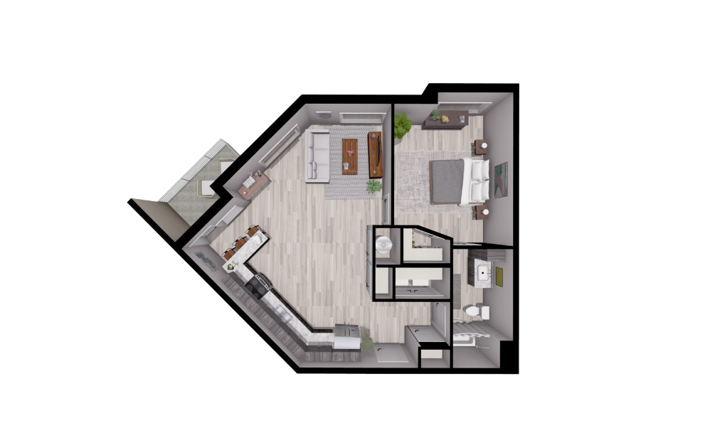 DELTA - 1 bedroom floorplan layout with 1 bathroom and 829 square feet