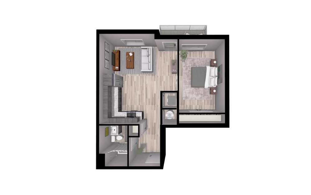 MAYA - 1 bedroom floorplan layout with 1 bathroom and 684 square feet