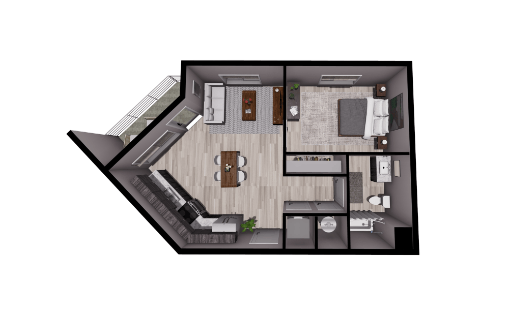 BLAIR - 1 bedroom floorplan layout with 1 bathroom and 636 square feet