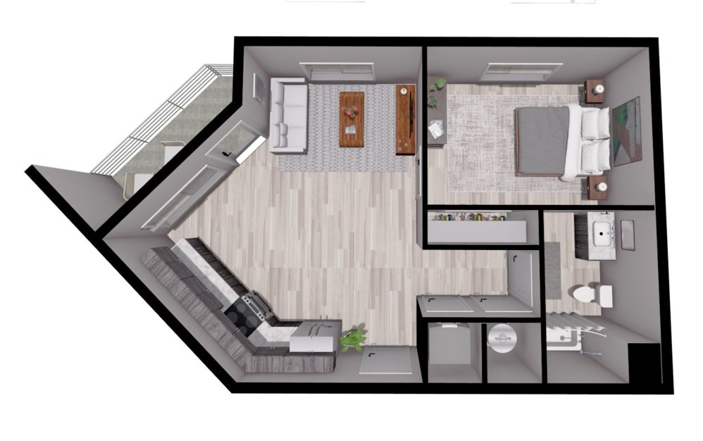 BLAIR - 1 bedroom floorplan layout with 1 bathroom and 636 square feet
