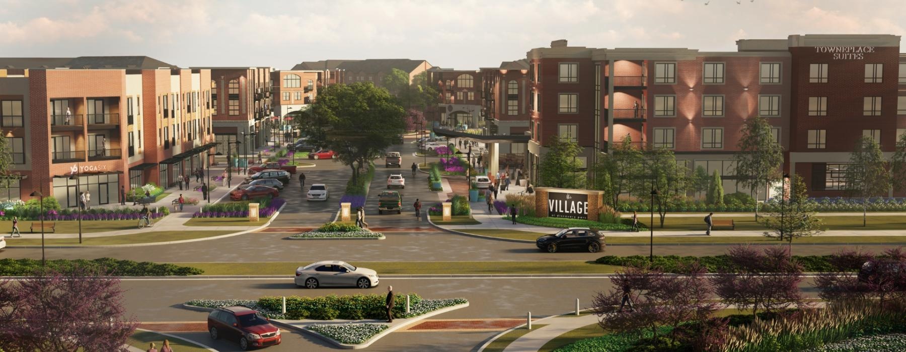 a street with cars and buildings